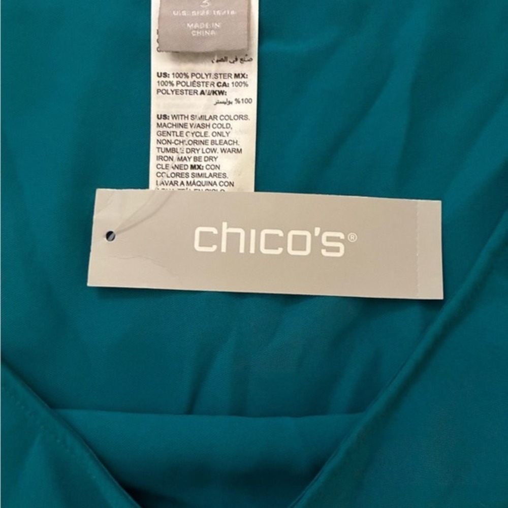 Chico's Asymmetrical Tunic Top Tapestry Teal 3/4 Sleeve Fashion Popover Size 3 - Picture 6 of 8